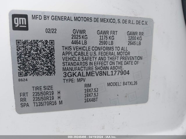 3GKALMEV8NL177904 GMC Terrain Fwd Sle