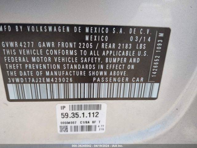 3VWD17AJ2EM429026 Volkswagen Jetta 1.8t Se