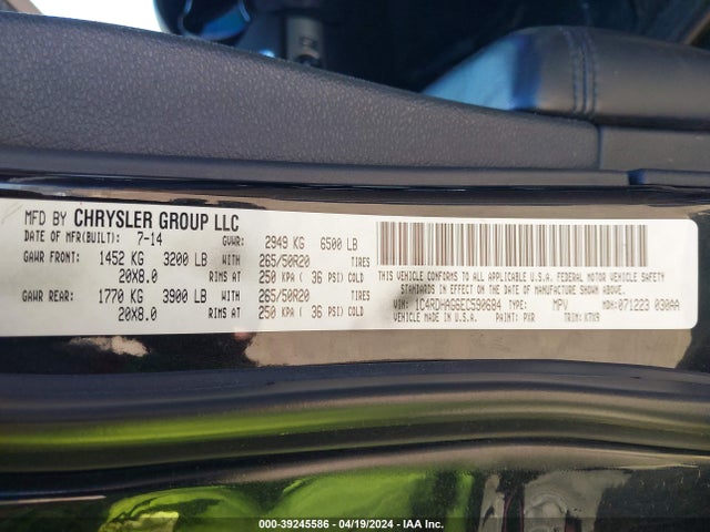 Dodge Durango Sxt 2014 1C4RDHAG6EC590684 Image 9