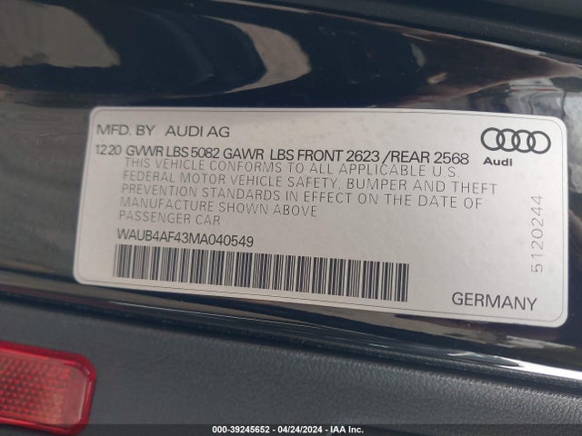 WAUB4AF43MA040549 Audi S4 Premium Plus Tfsi Quattro Tiptronic