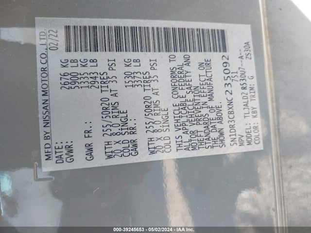 Nissan Pathfinder Sl 2wd 2022 5N1DR3CBXNC235092 Image 9