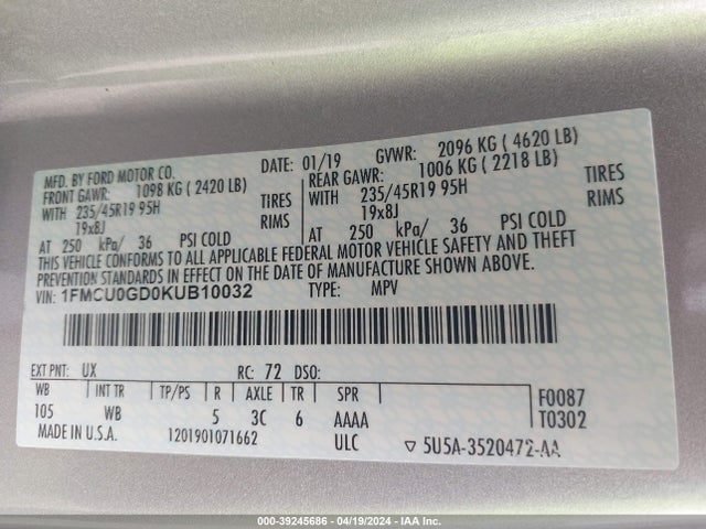 Ford ESCAPE SE 2019 1FMCU0GD0KUB10032 Image 11