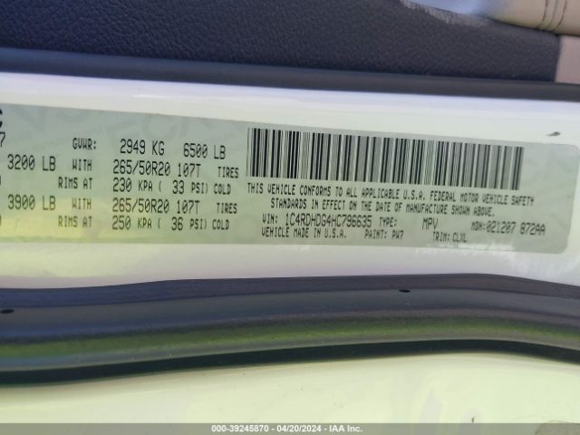 1C4RDHDG4HC796635 Dodge Durango Gt Rwd