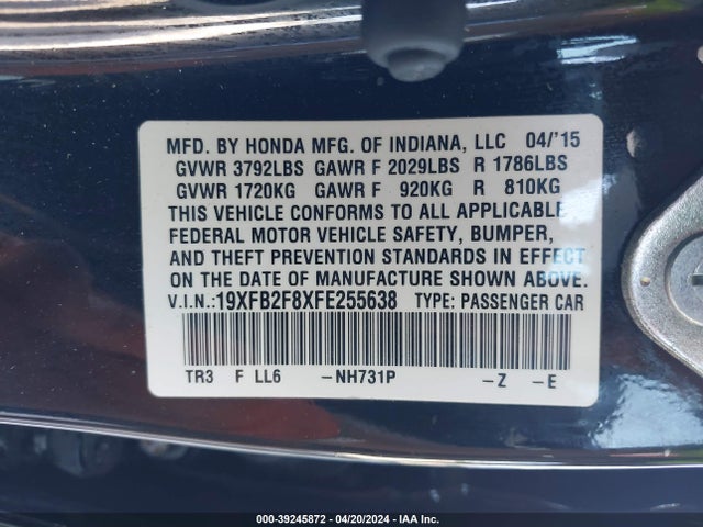 Honda CIVIC EX 2015 19XFB2F8XFE255638 Image 9