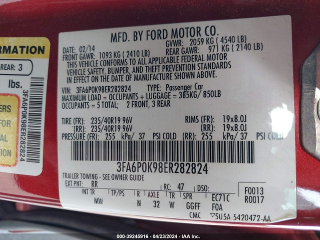 Ford Fusion Titanium 2014 3FA6P0K98ER282824 Image 9