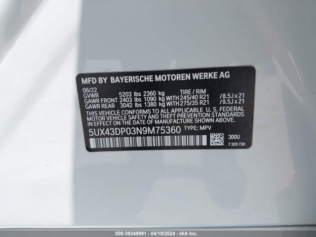 BMW X3 Sdrive30i 2022 5UX43DP03N9M75360 Image 9