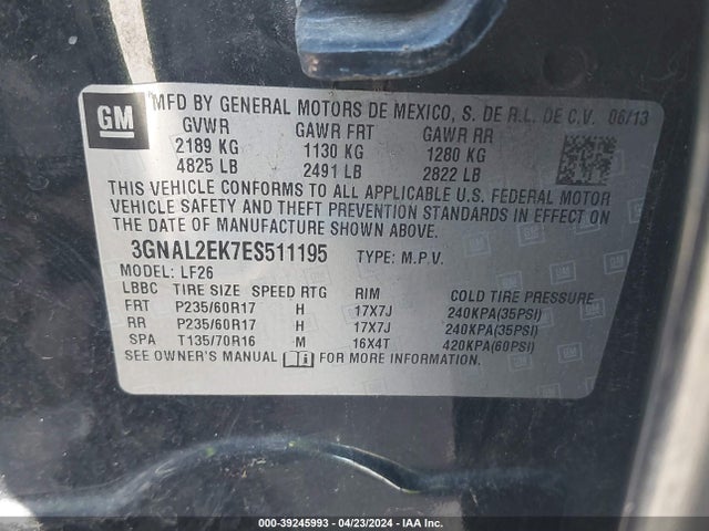 Chevrolet Captiva Sport 2ls 2014 3GNAL2EK7ES511195 Image 9
