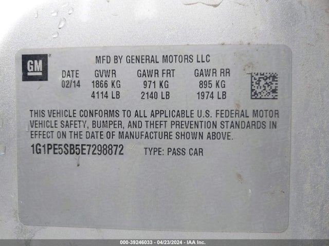 Chevrolet Cruze 2lt Auto 2014 1G1PE5SB5E7298872 Image 9