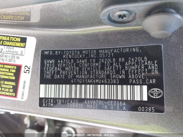 Toyota CAMRY SE 2021 4T1G11AK4MU463383 Image 9