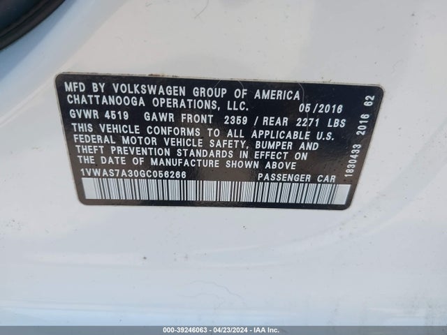 1VWAS7A30GC056266 Volkswagen Passat 1.8t R-line