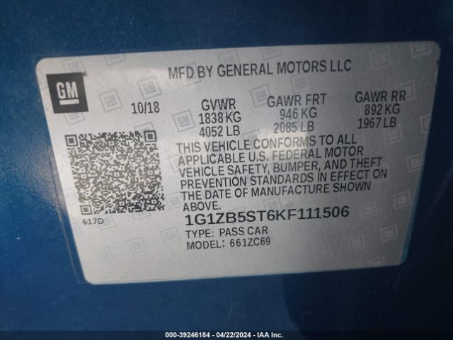 1G1ZB5ST6KF111506 Chevrolet Malibu 1ls