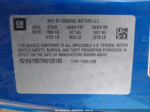 Chevrolet Camaro 1lt 2017 1G1FA1RX7H0138166 Image 9