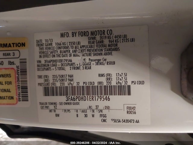 Ford FUSION SE 2014 3FA6P0HD1ER179546 Image 9