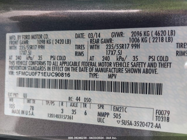 Ford ESCAPE S 2014 1FMCU0F71EUC90816 Image 9