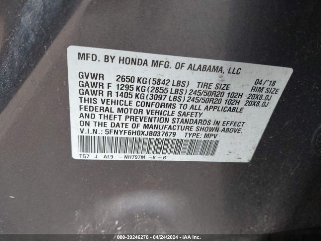 5FNYF6H0XJB037679 Honda Pilot Elite