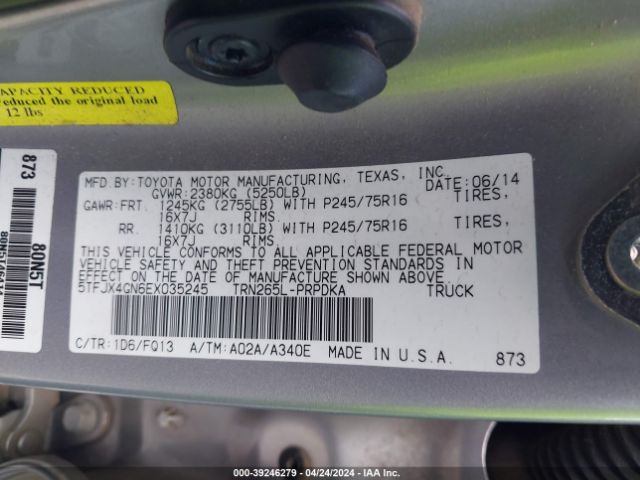 5TFJX4GN6EX035245 Toyota Tacoma Prerunner