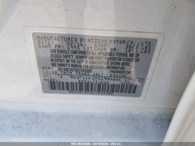 Nissan Sentra Fe+ S 2016 3N1AB7AP3GY245980 Image 9