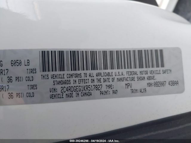 2C4RDGEG1KR517827 Dodge Grand Caravan Gt
