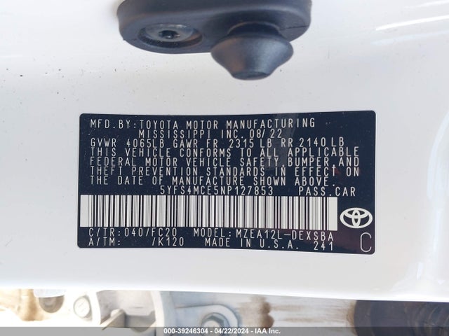 Toyota COROLLA SE 2022 5YFS4MCE5NP127853 Image 9