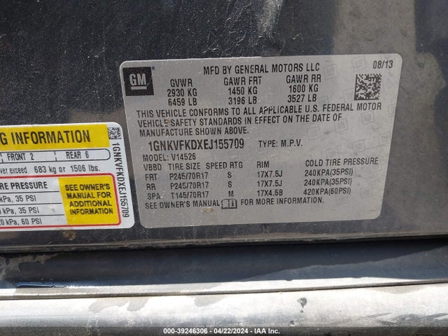 Chevrolet Traverse Ls 2014 1GNKVFKDXEJ155709 Image 9