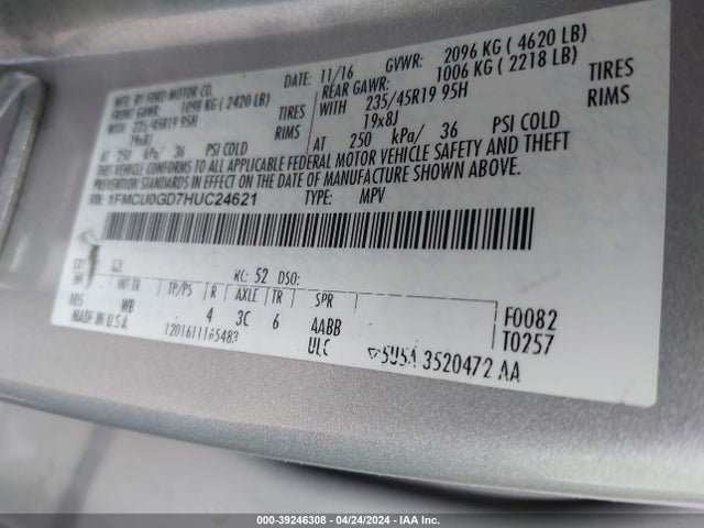 Ford ESCAPE SE 2017 1FMCU0GD7HUC24621 Image 9