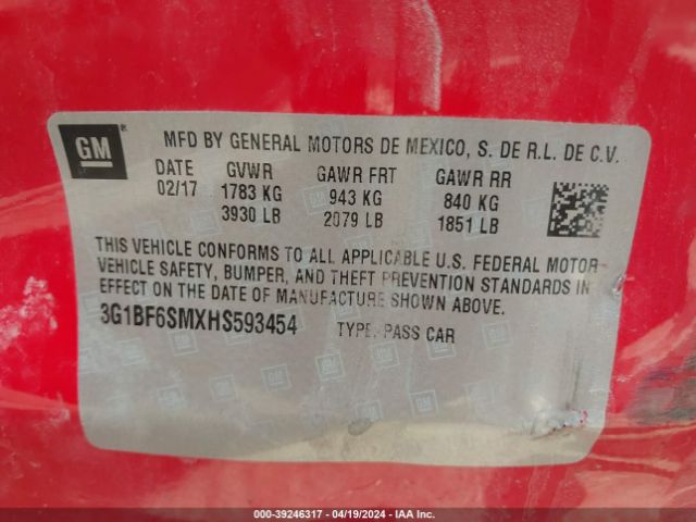 3G1BF6SMXHS593454 Chevrolet Cruze Premier Auto