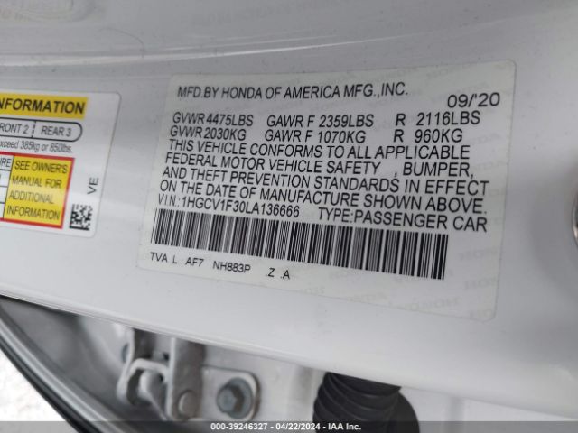 1HGCV1F30LA136666 Honda Accord Sport