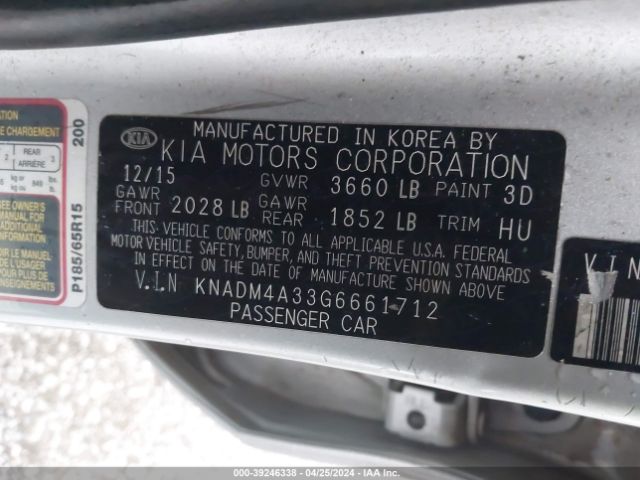 KNADM4A33G6661712 KIA RIO LX