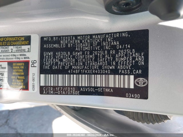 Toyota CAMRY LE 2014 4T4BF1FKXER403040 Image 9