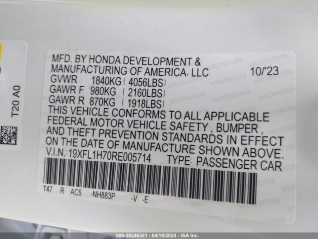 19XFL1H70RE005714 Honda Civic Ex-l