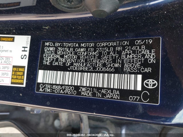 Toyota Corolla Hybrid Le 2020 JTDEBRBE2LJ008466 Image 9