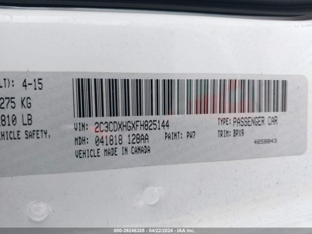 2C3CDXHGXFH825144 Dodge Charger Sxt