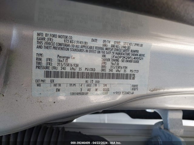 Ford FOCUS SE 2014 1FADP3K29EL400521 Image 9