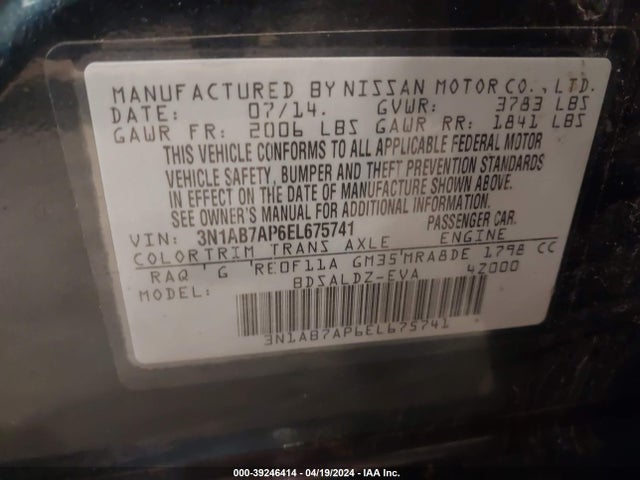 Nissan SENTRA SV 2014 3N1AB7AP6EL675741 Image 9