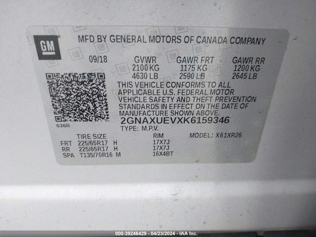 Chevrolet EQUINOX LT 2019 2GNAXUEVXK6159346 Image 9
