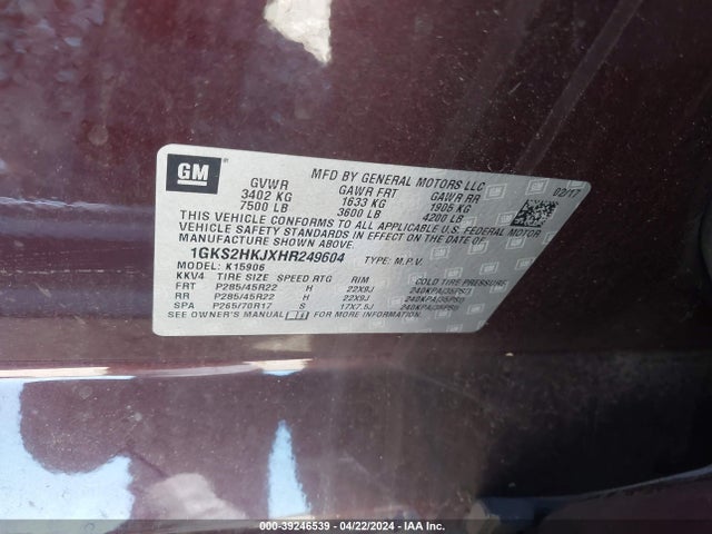 1GKS2HKJXHR249604 GMC YUKON XL DENALI