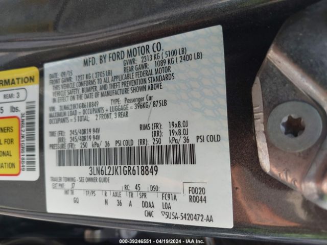 3LN6L2JK1GR618849 Lincoln MKZ