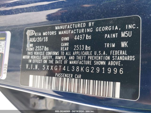 5XXGT4L38KG291996 KIA Optima S