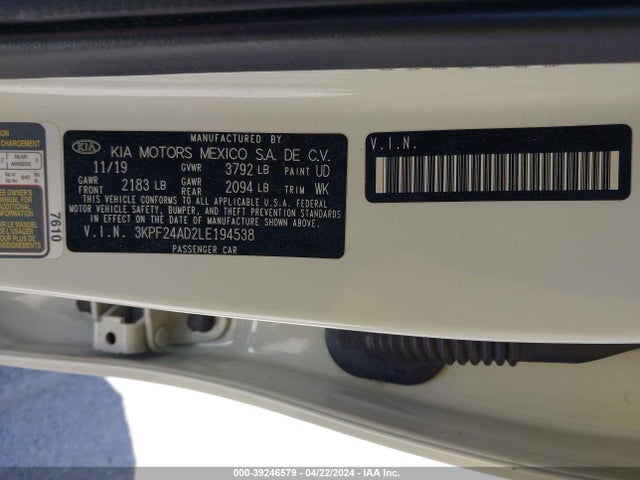 KIA Forte Lxs 2020 3KPF24AD2LE194538 Image 9