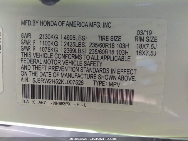 Honda CR-V EX 2019 5J6RW2H52KL007528 Image 9
