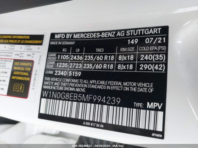 W1N0G8EB5MF994239 Mercedes-Benz Glc 300 4matic Suv