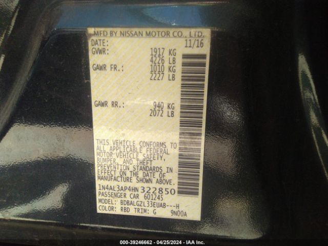 1N4AL3AP4HN322850 Nissan Altima 2.5 S