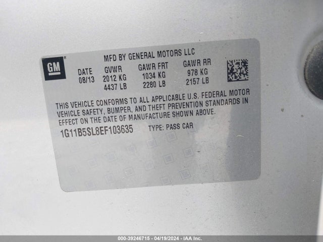 Chevrolet Malibu 1ls 2014 1G11B5SL8EF103635 Image 9