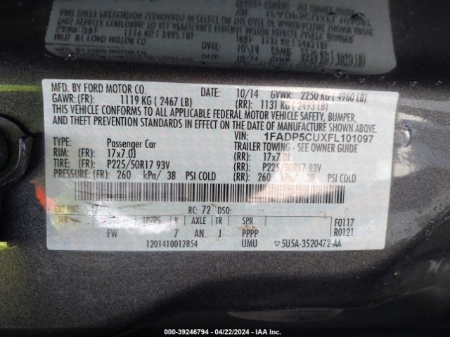 1FADP5CUXFL101097 Ford C-max Energi Sel