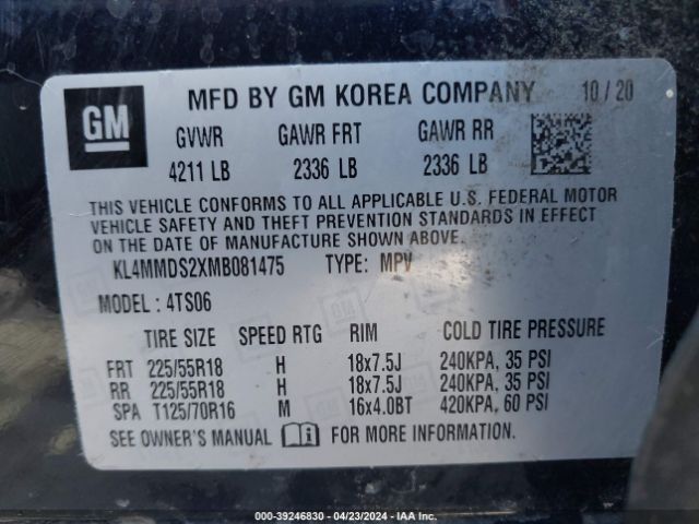KL4MMDS2XMB081475 Buick Encore Gx Fwd Select