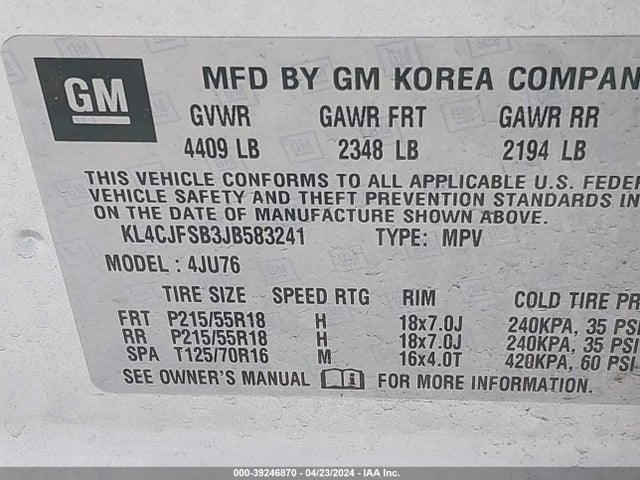 KL4CJFSB3JB583241 Buick Encore Preferred Ii