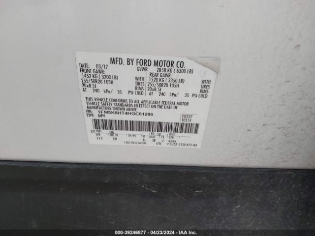 1FM5K8HT4HGC61286 Ford Explorer Platinum