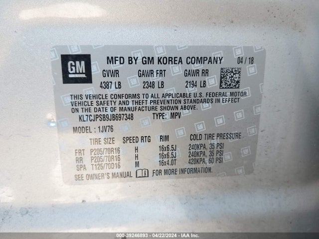 Chevrolet Trax Lt 2018 KL7CJPSB9JB697348 Image 9