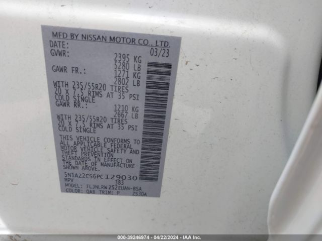 5N1AZ2CS6PC129030 Nissan Murano Sl Intelligent Awd