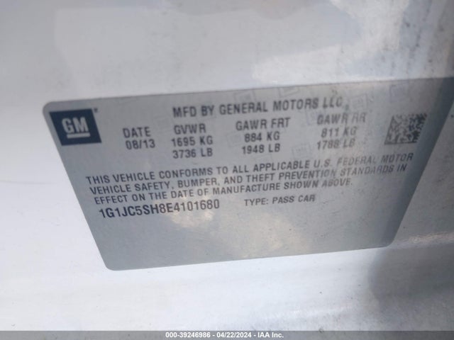 Chevrolet Sonic Lt Auto 2014 1G1JC5SH8E4101680 Image 9